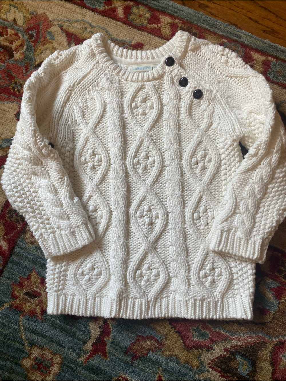 Jojo maman Bebe Cream Cable-Knit Button Shoulder Sweater - size 3-4